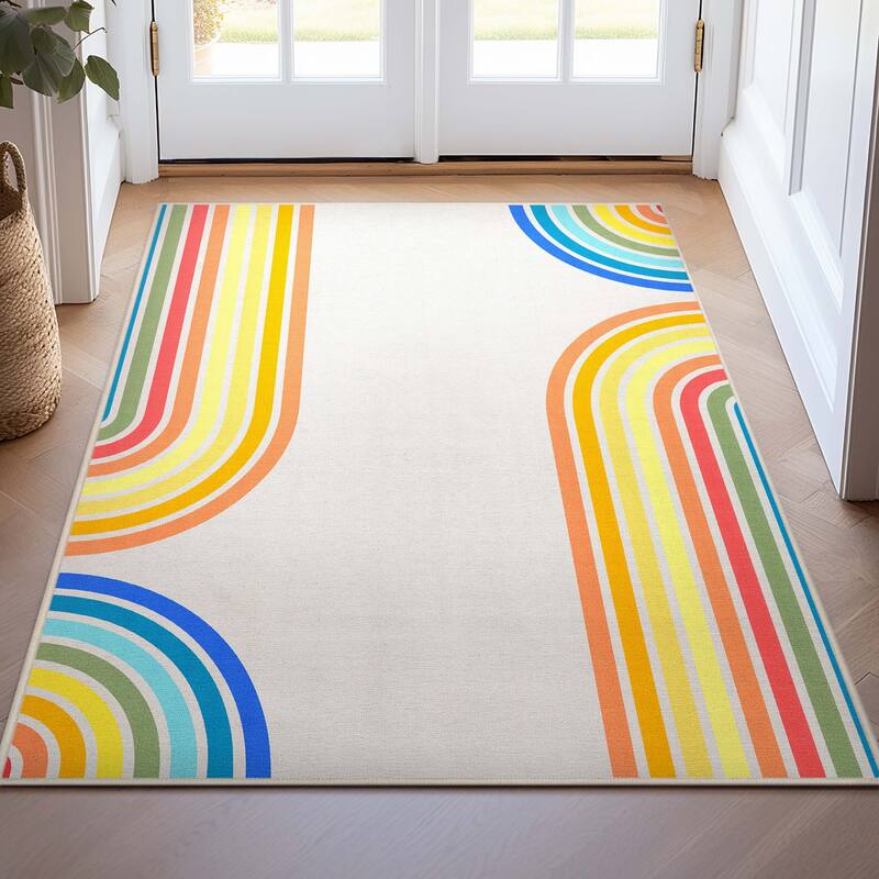 Well Woven Apollo Border Arch Modern Geometric Kids Flat-Weave Rug - 3'3" x 5' - Multi Color
