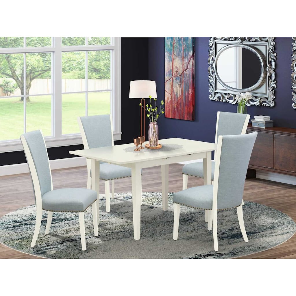 5-Piece Linen White Finish Solid Wood Top - Dining Room Set - Seats 4