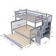 preview thumbnail 11 of 9, Wooden Twin/Full Stairway Bunk Bed with Trundle,Grey