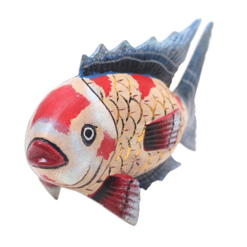 Novica Handmade Queen Koi Wood Statuette