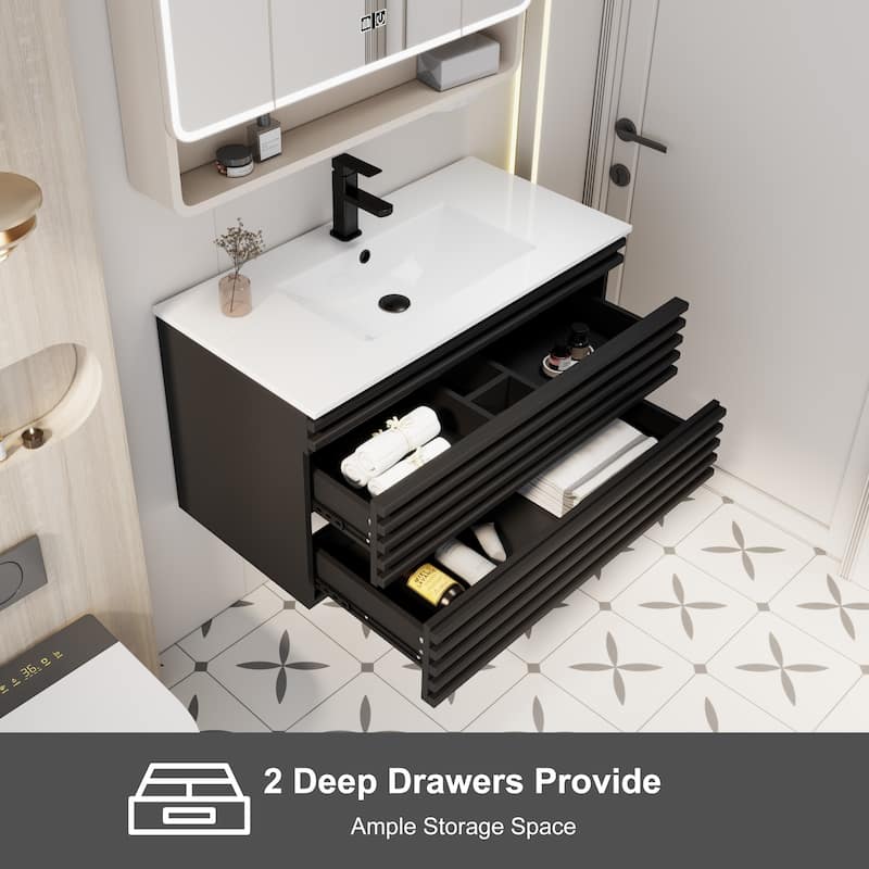 Bathroom Vanity with Drop-In Ceramic Sink Wall-Mounted Storage Cabinet