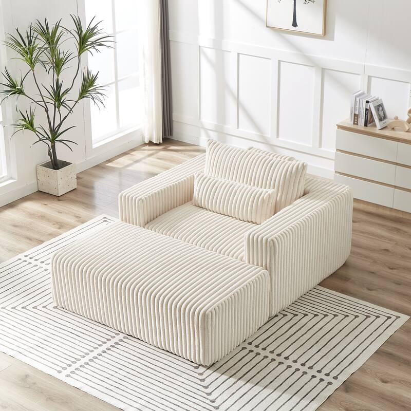 Corduroy Sponge Sofa Lounge Chair with Removable footrest