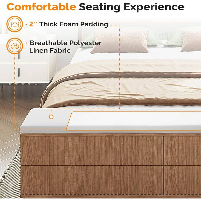 Natural Oak Wood Platform Bed Frame with Built-in Footboard Storage Bench,4 Drawers,Headboard,Heavy duty,No Box Spring Needed