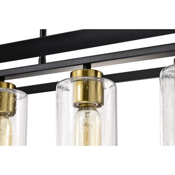 5-Light Matte Black & Gold Island Pendant – Clear Glass Shades With Crystal Accents, Adjustable Height
