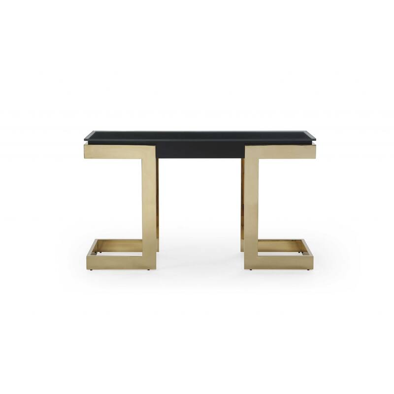 HomeRoots 52" Black and Gold Glass Pedestal Console Table - 52.00 in. x 43.00 in. x 18.00 in.