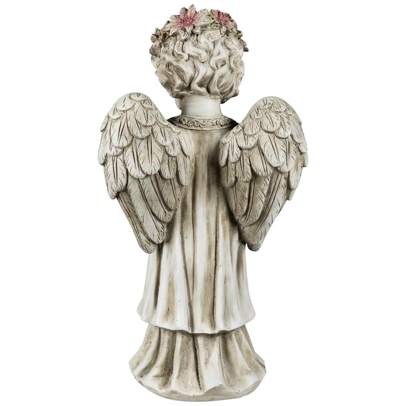 LED Lighted Praying Cherub with Flowers Statue - 16"