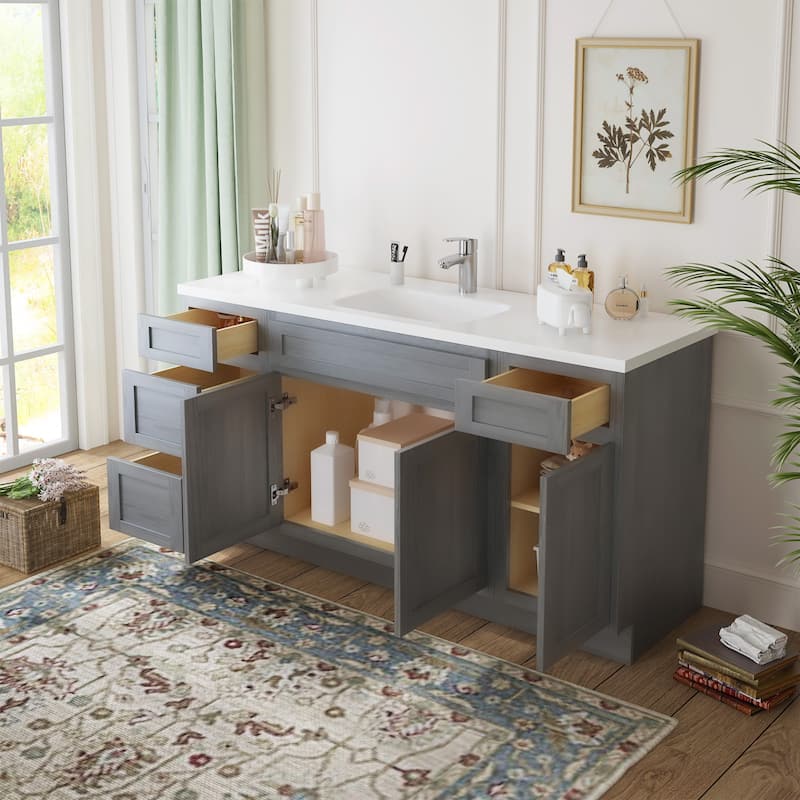 Vanity Art 66" Oak Freestanding Bathroom Vanity Cabinet without Top