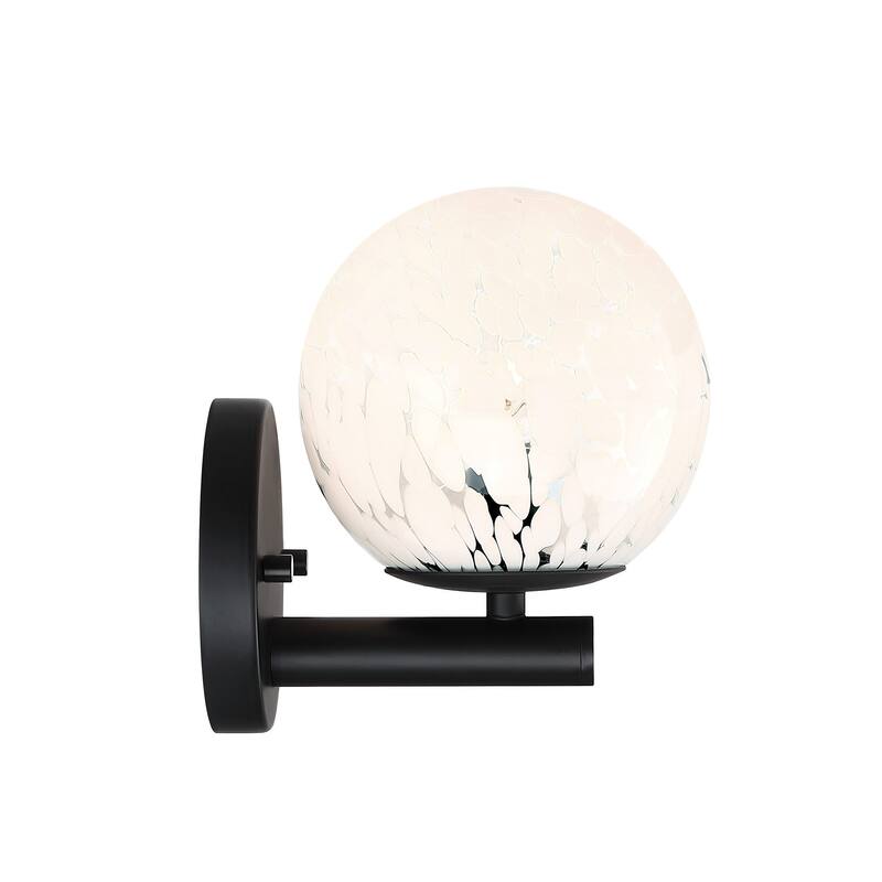 Crown Heights 8 in. 1-Light Matte Black Wall Sconce with White Art Glass Shade