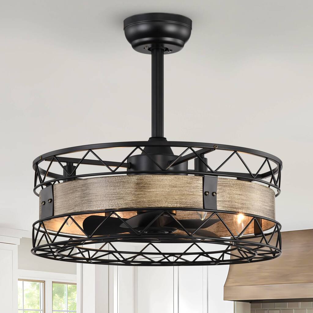 20" Caged Ceiling Fan with 5 ABS Blades and Remote Control, Timer, 3 Speeds for Farmhouse, Bedroom, Living Room