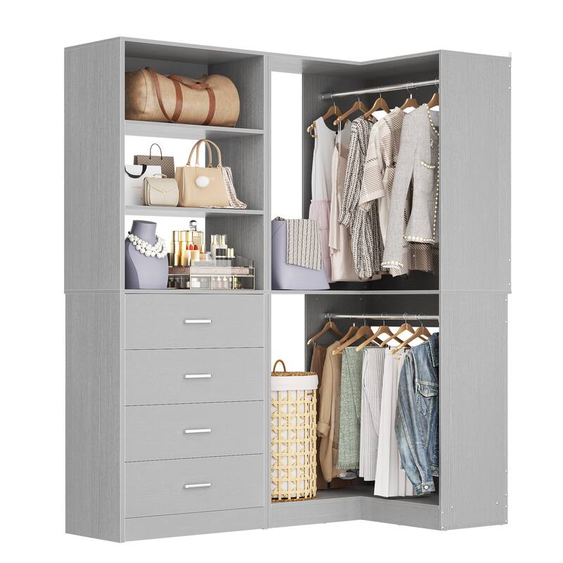 Cimly Set of 2 Corner Closet Organizer, Freestanding Closet System with Wooden Drawers