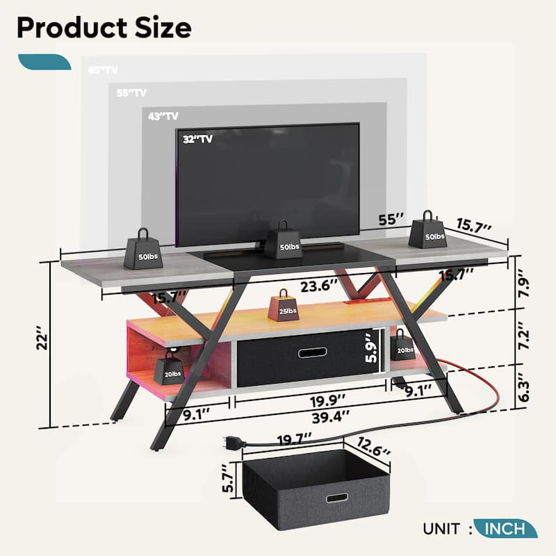 55 inch LED TV Stand for TVs up to 65 inch Media Console Entertainment Center with Drawer