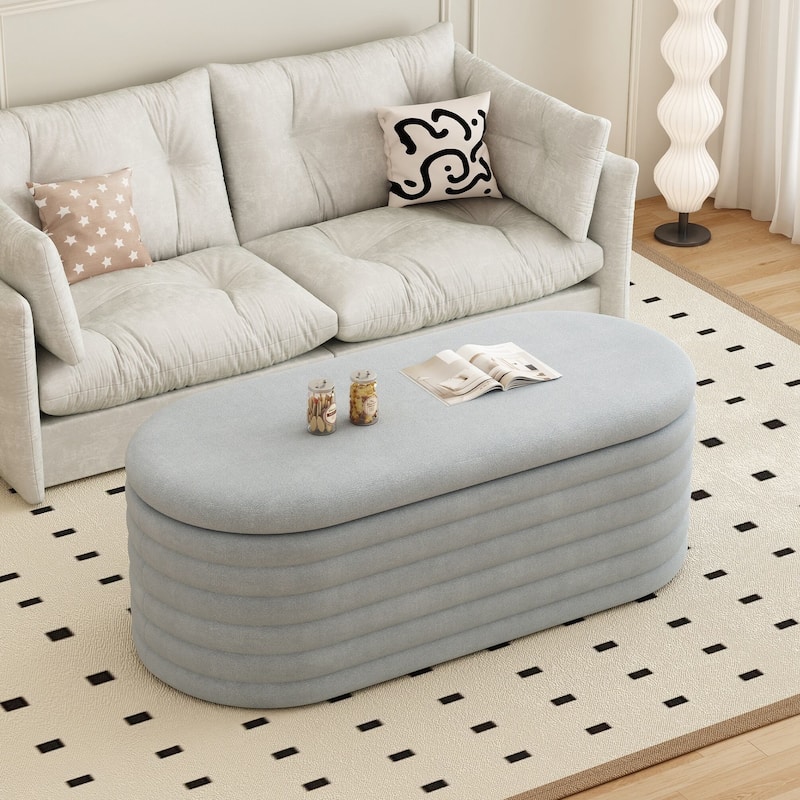 Ottoman Bench Upholstered Fabric Storage Bench End of Bed Stool with Safety Hinge for Bedroom, Living Room, Entryway