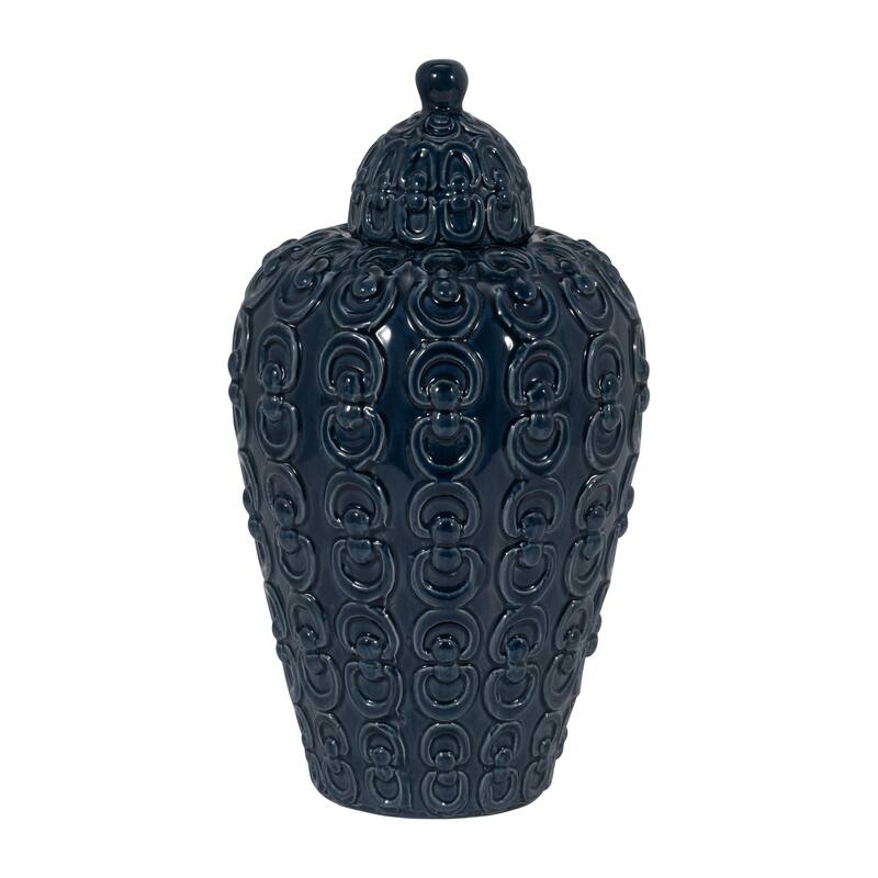 Sagebrook Home Ceramic 12" Chain Texture Jar, Round, 12"H, Chain - 7" x 7" x 12" - Chain Blue