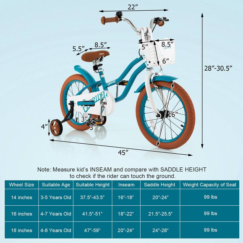 16 Inch Kids Bike with Front Handbrake and 2 Training Wheels