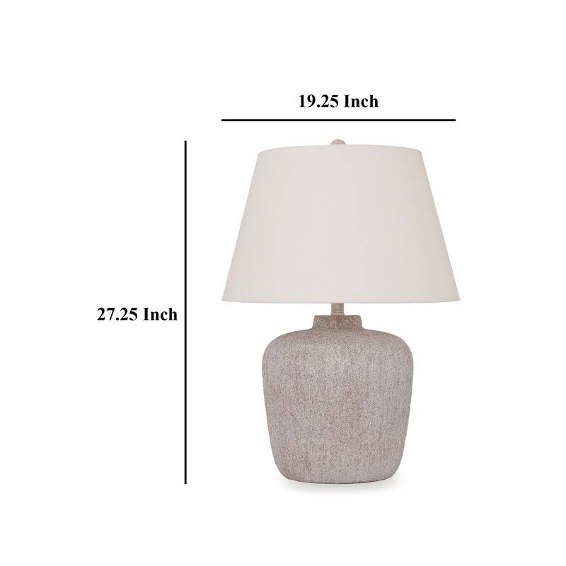 Rey Table Lamp, Empire Fabric Shade, 27 Inch Ivory Pot Metal Base