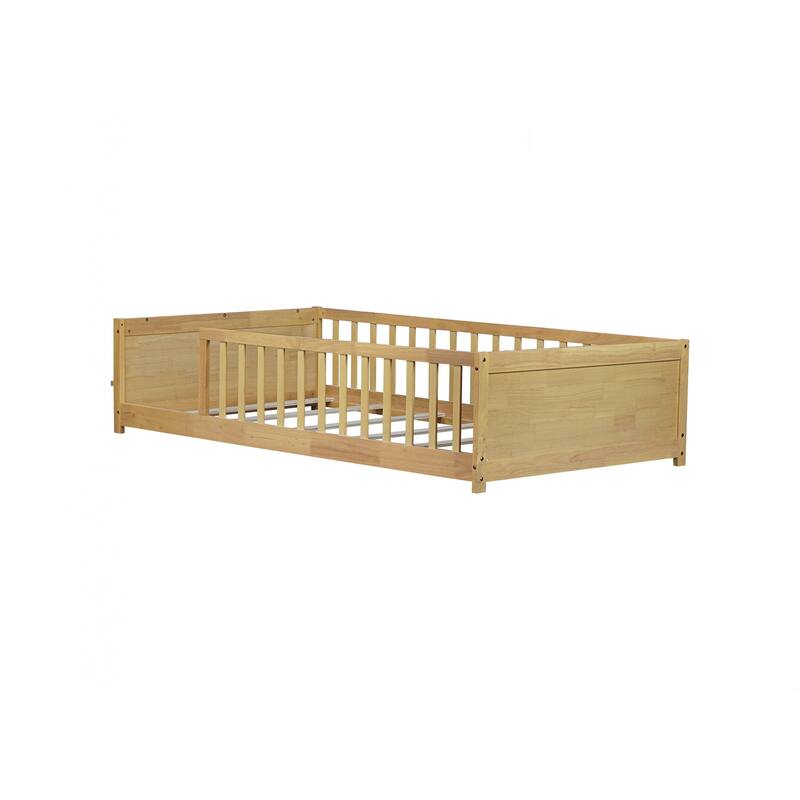 Twin size Floor Platform Bed with Built-in Book Rack