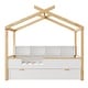 preview thumbnail 7 of 10, White Full Size Wooden House Bed with Storage Bookshelf Original Wood Colored Frame with Twin Trundle for Children or Guest Room