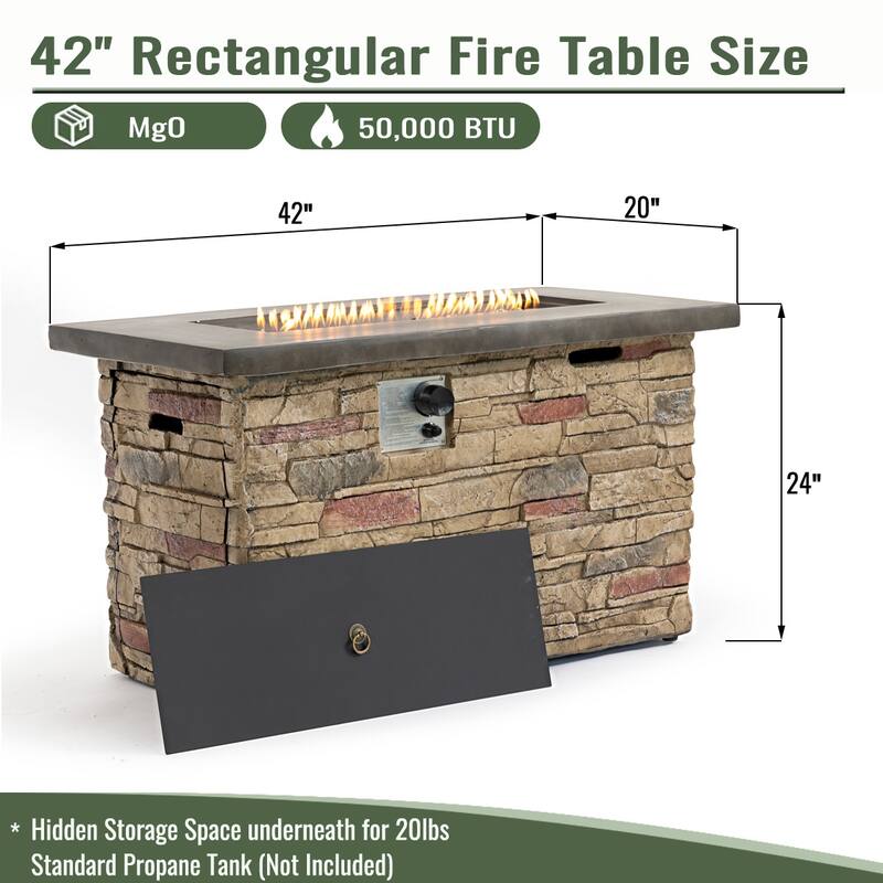 GDFStudio - Modern Outdoor 42" Propane Gas Fire Pit Table with Hidden Tank Storage & Removable Steel Lid, Cover Included