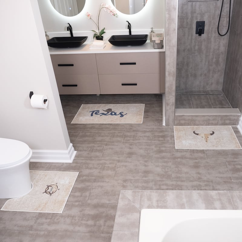 US States Design 3 Piece Bathroom Rugs Set - Non-Slip Ultra Thin Bath Rugs for Bathroom Floor - Washable Bathroom Mats Set