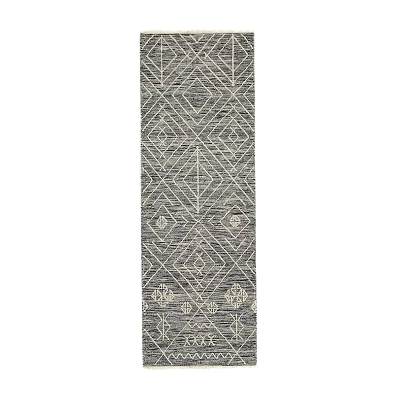 Home Decor EORC Handwoven Wool Punja Kilim Rug Elegant Charcoal Area Rug for Living Room, Bedroom, Office, & Home Décor