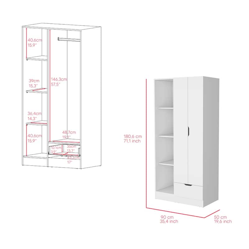 Armoire, Bedroom, four open storage shelves , White