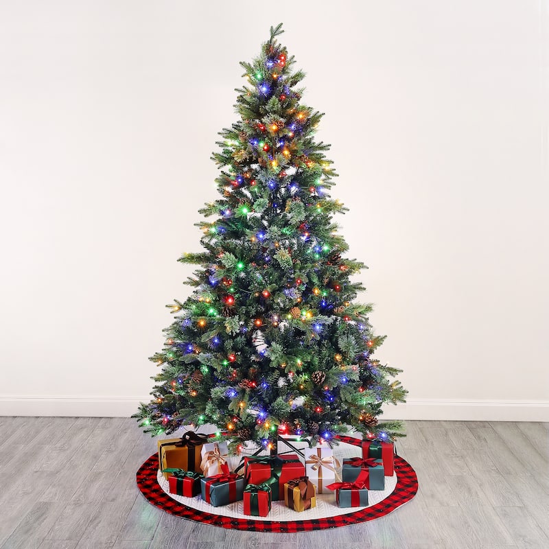SAFAVIEH Merri 7.5 Ft, Pre-Lit Artificial Christmas Tree with Pine Cones - 56" W x 56" D x 90" H - 56Wx56Dx90H