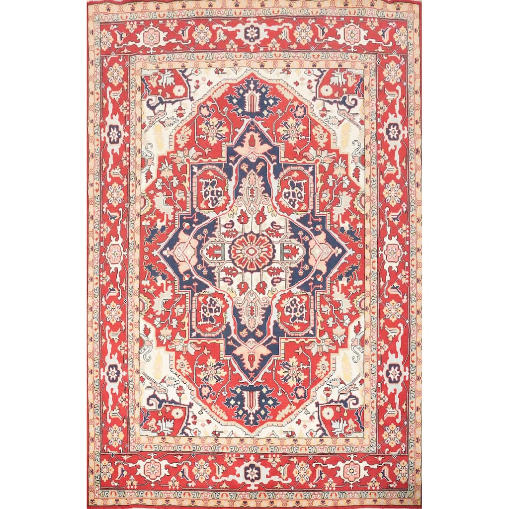 Hand Knotted Oriental 100% Wool Carpet Traditional Medallion Red Heriz (serapi) Area Rug - 9' 9'' X 8' 0''
