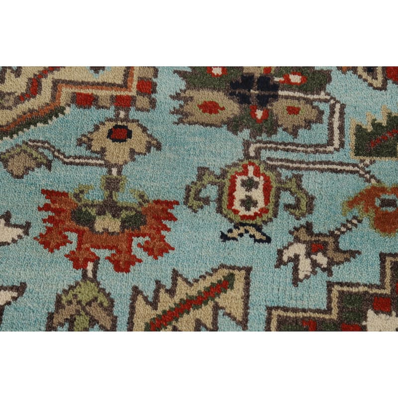Light Blue Geometric Heriz Serapi Indian Rug Hand-Knotted Wool Carpet - 8'0" x 9'9"