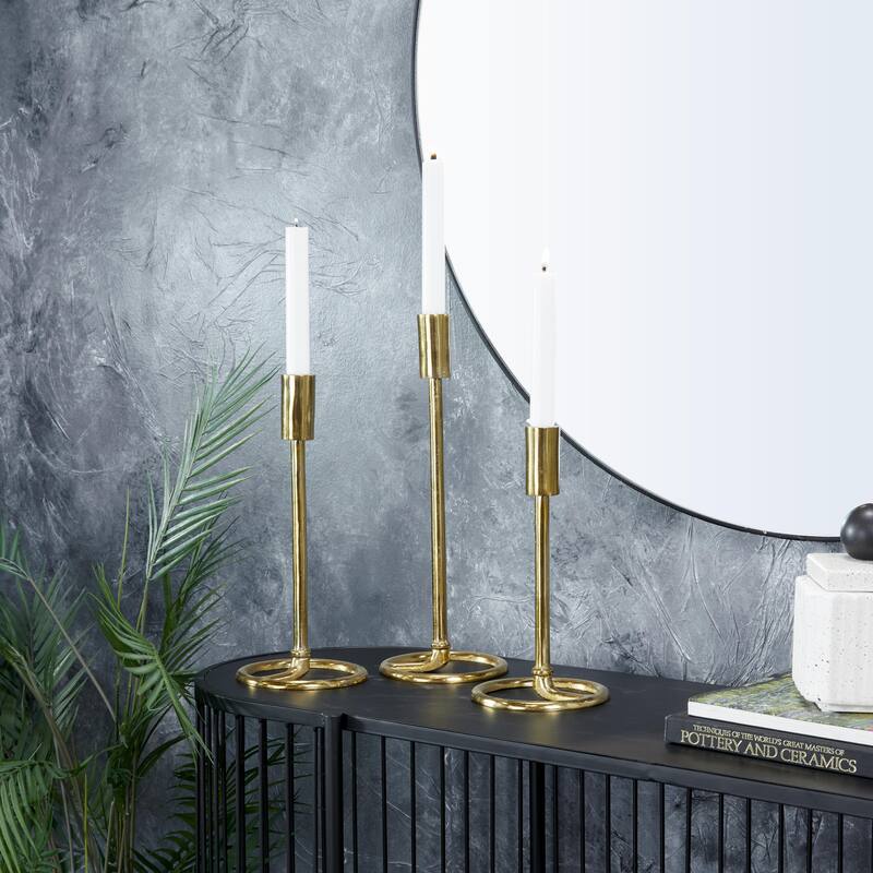 Aluminum Metal Tapered Candle Holder with Ring Bases - Set of 3 Gold - Roche River Decor