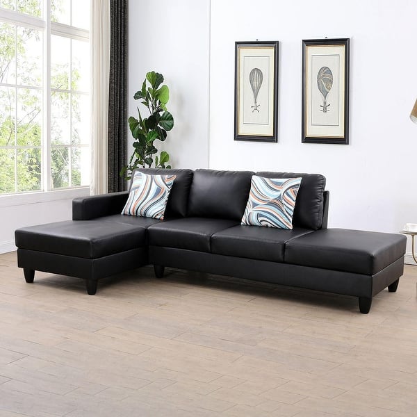 2-Piece Couch Living Room Sofa Set Black Faux Leather Chaise - On Sale ...