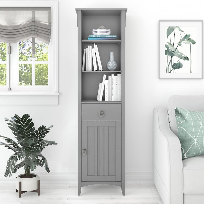 Salinas Tall Narrow Bookcase Storage Cabinet by Bush Furniture - Cape Cod Gray