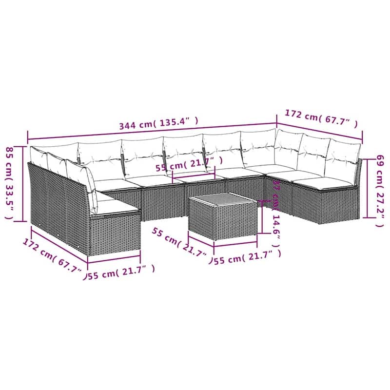 vidaXL Garden Sofa Set Black and Cream - 24.4 x 24.4 x 27.2