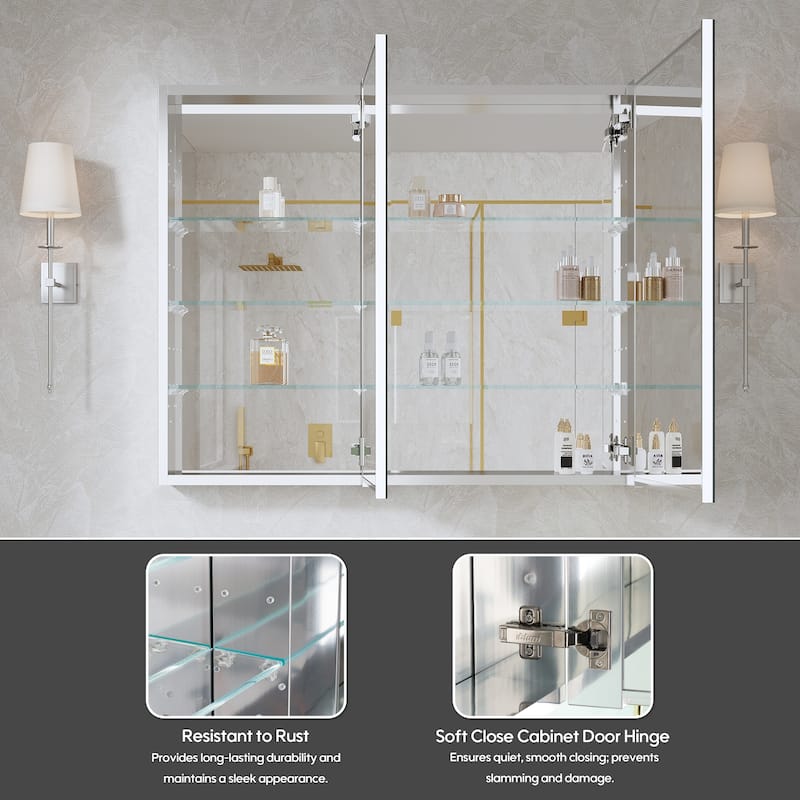 36''W X 30''H Recessed Or Surface Wall Mount Bathroom Medicine Cabinet With Adjustable Glass Shelves
