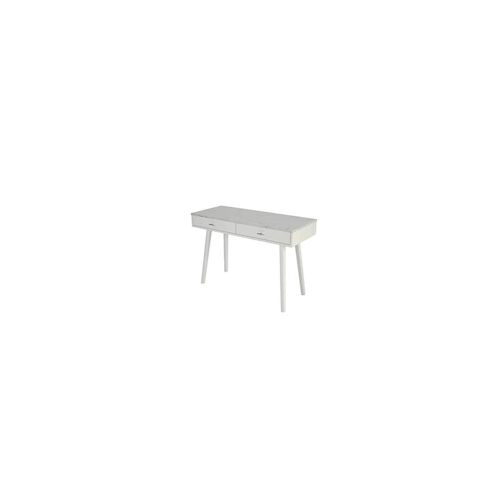 Carrara White Marble Desk - 44" Rectangular Writing Desk with Drawers - Modern Console Table & Vanity