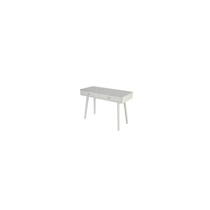 Carrara White Marble Desk - 44" Rectangular Writing Desk with Drawers - Modern Console Table & Vanity