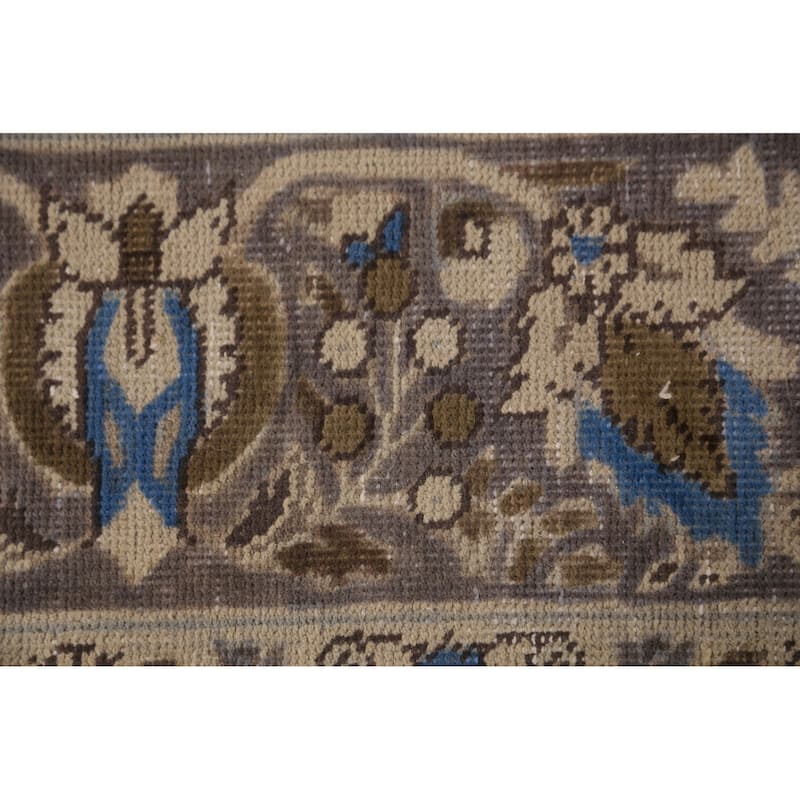 Floral Tabriz Persian Area Rug Beige Hand-Knotted Wool Carpet - 6'8"x 9'6"