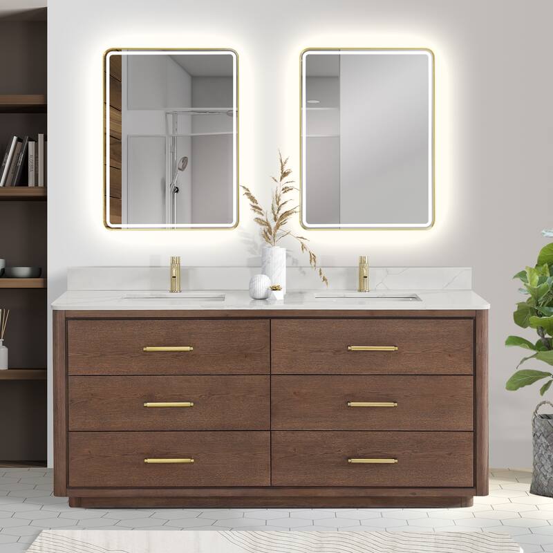 Porto Bath Vanity with White Quartz Stone Top and Mirror