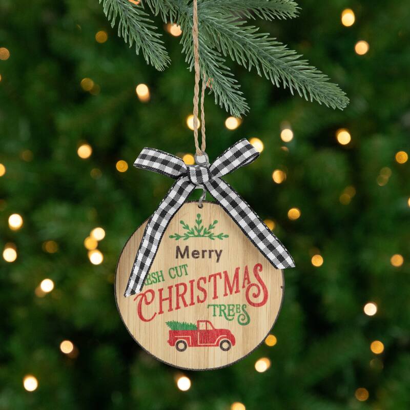 4" Wood "Merry Christmas Fresh Cut Trees" Ornament