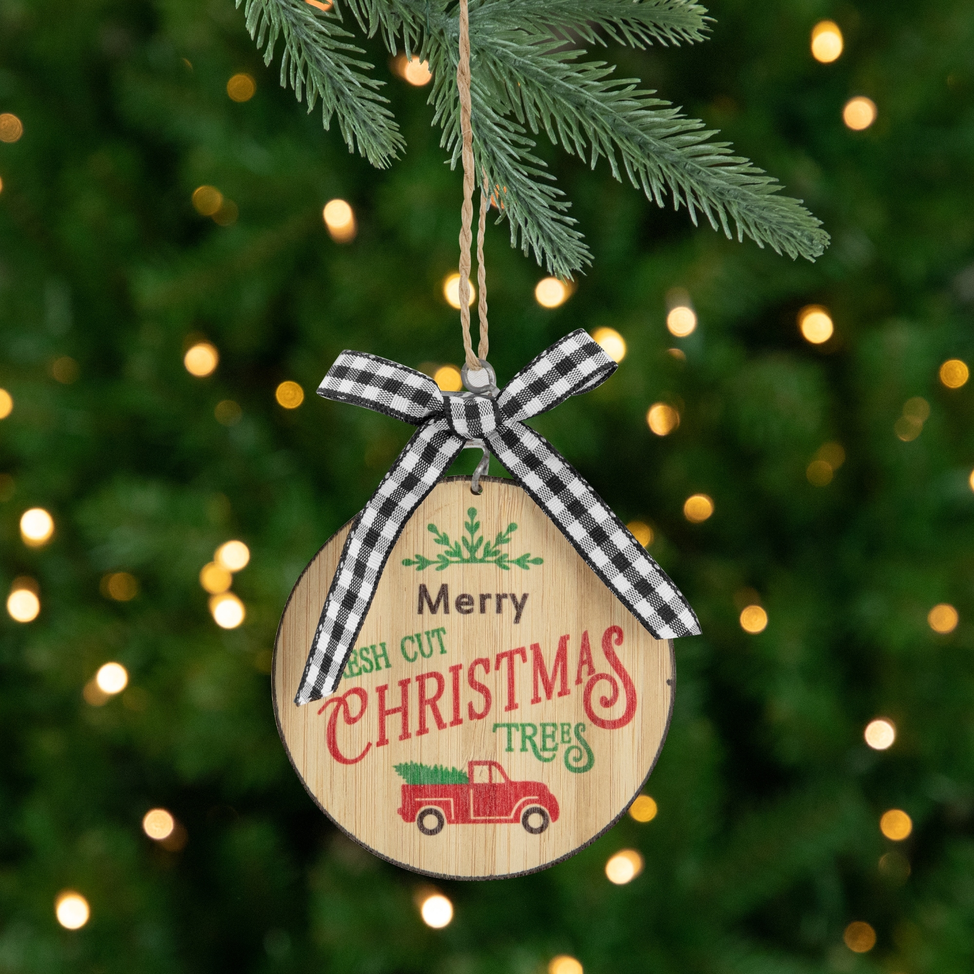 4" Wood "Merry Christmas Fresh Cut Trees" Ornament