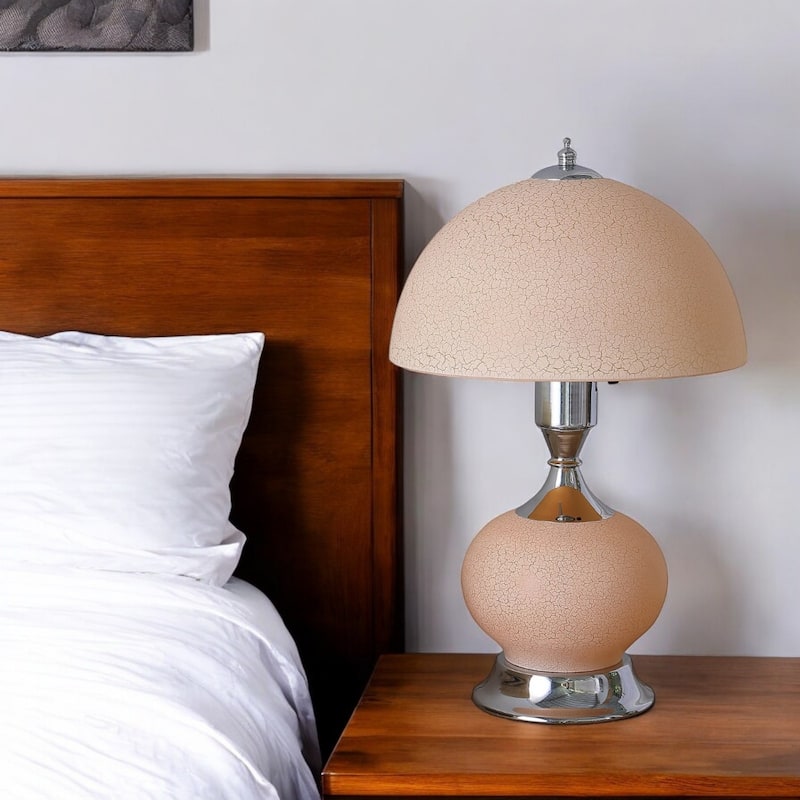 Contemporary 24" Silver LED Table Lamp with Pink Dome Shade and Metal Base for Bedroom or Any Room - 24"H x 12"W x 12"D
