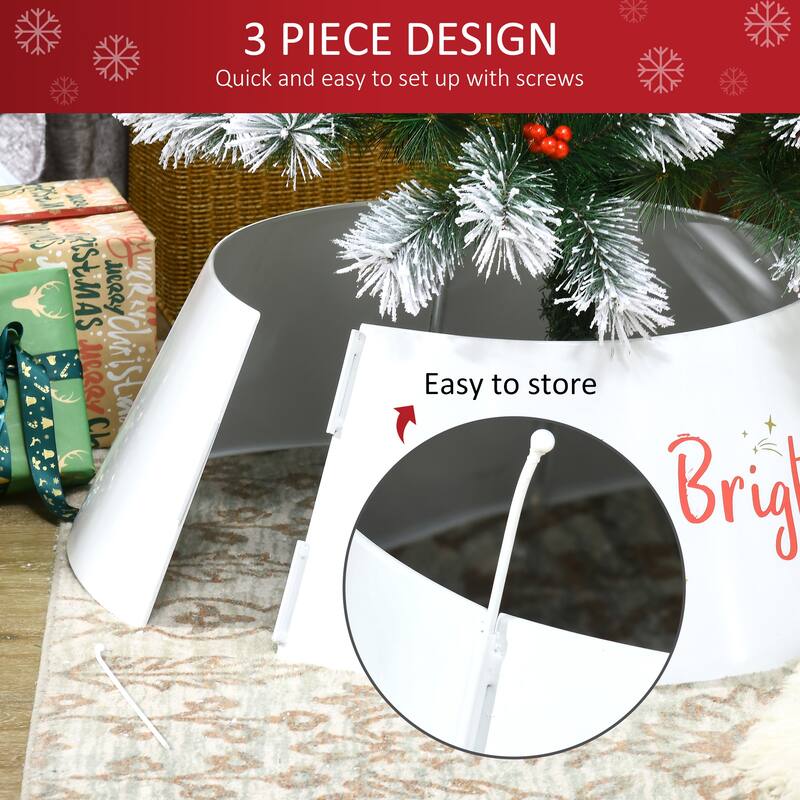 Cream White Christmas Tree Collar with Merry & Bright Letters and Metal Base Cover for Holiday Decor - 26" x 11" H