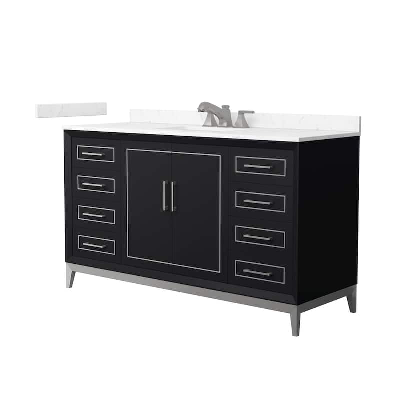 Wyndham Collection WCH5151-60S-VCA-US3MXX Marlena 60" Free Standing - Black / Carrara Cultured Marble Top / Brushed