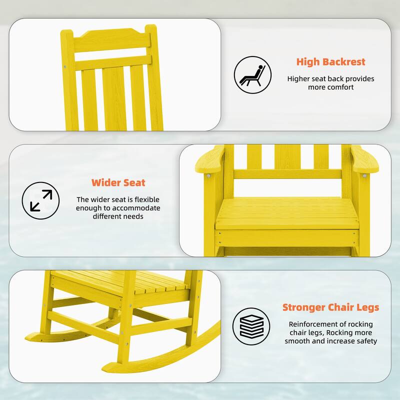Outdoor Patio HDPE Rocking Chiar, Extra Wide Seat & Backrest
