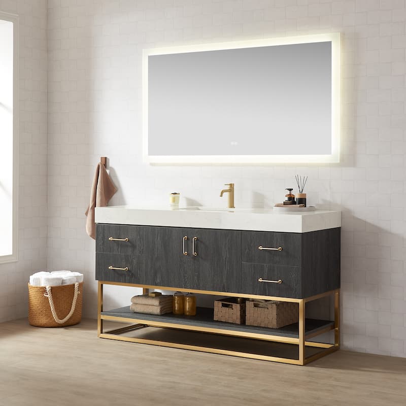 Alistair Bath Vanity with Grain White Stone Top and Mirror