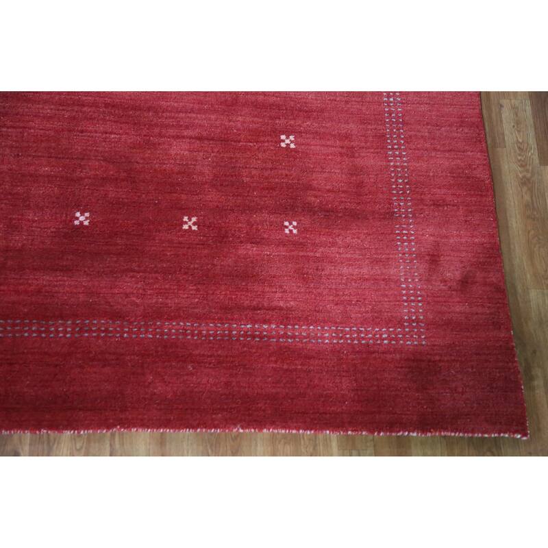 Hand Knotted Oriental 100% Wool Carpet Tribal Tribal Red Gabbeh Area Rug - 9' 9'' X 6' 9''