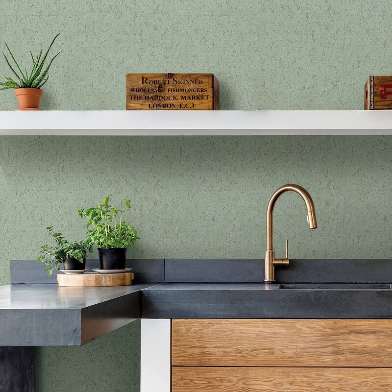 A-Street Prints Guri Green Faux Concrete Wallpaper