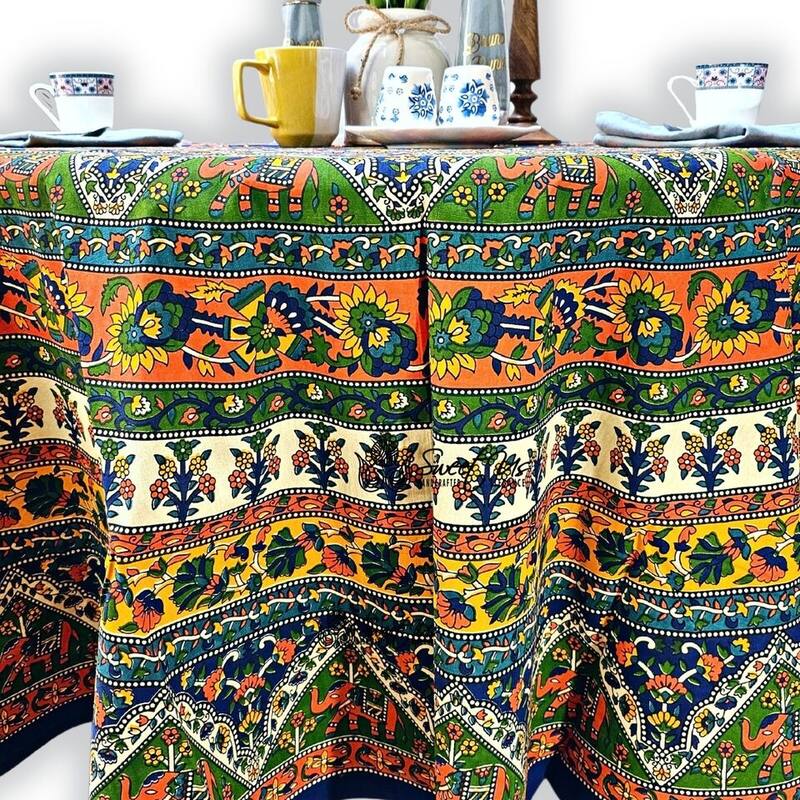 Cotton Mandala Floral Elephant Printed Tablecloth Collection