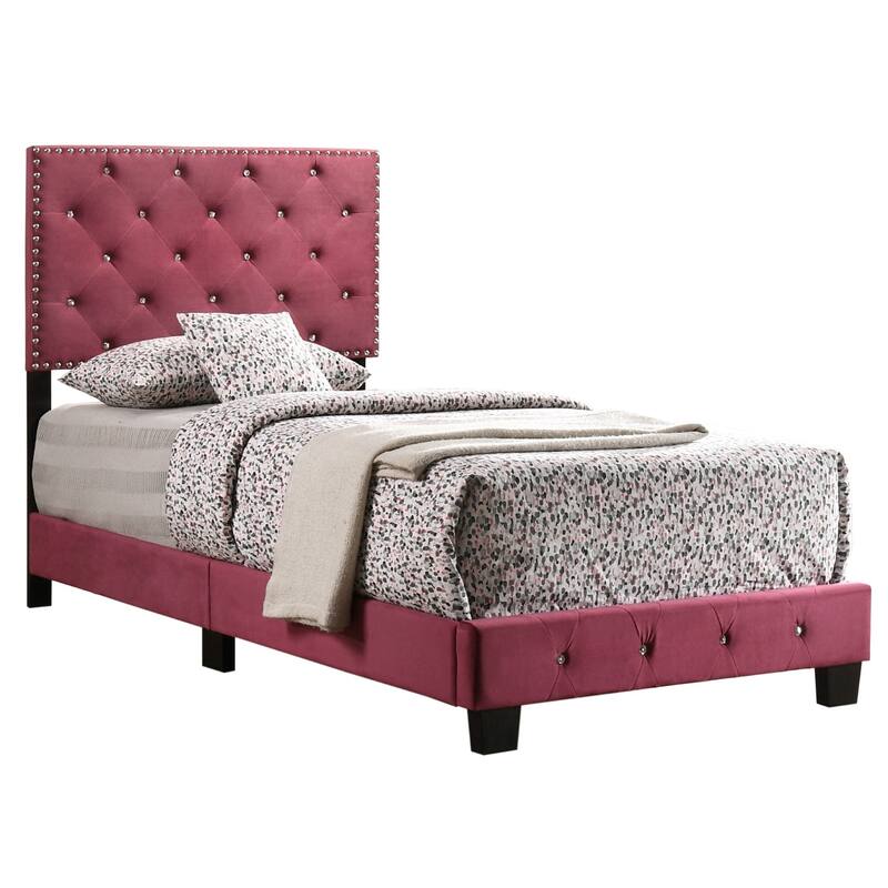 Velvet Upholstered Tufted Twin Panel Bed - 77" - Red