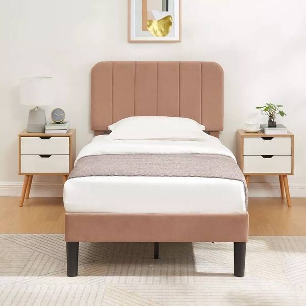 Twin Platform Velvet Bed Frame with Adjustable Upholstered Coffee - Bed ...