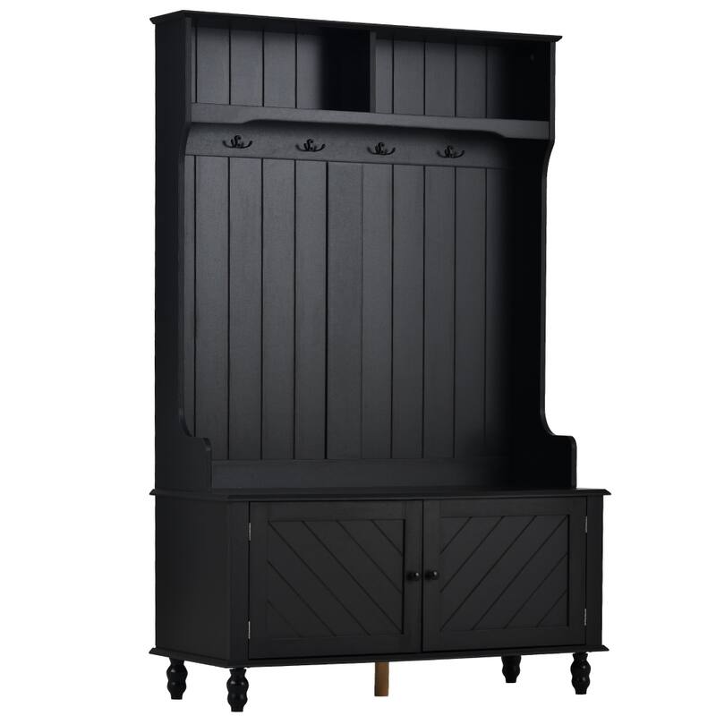 40'' Entryway Bench 3-in-1 Design with 4 Hooks, Coat Hanger and Storage Bench